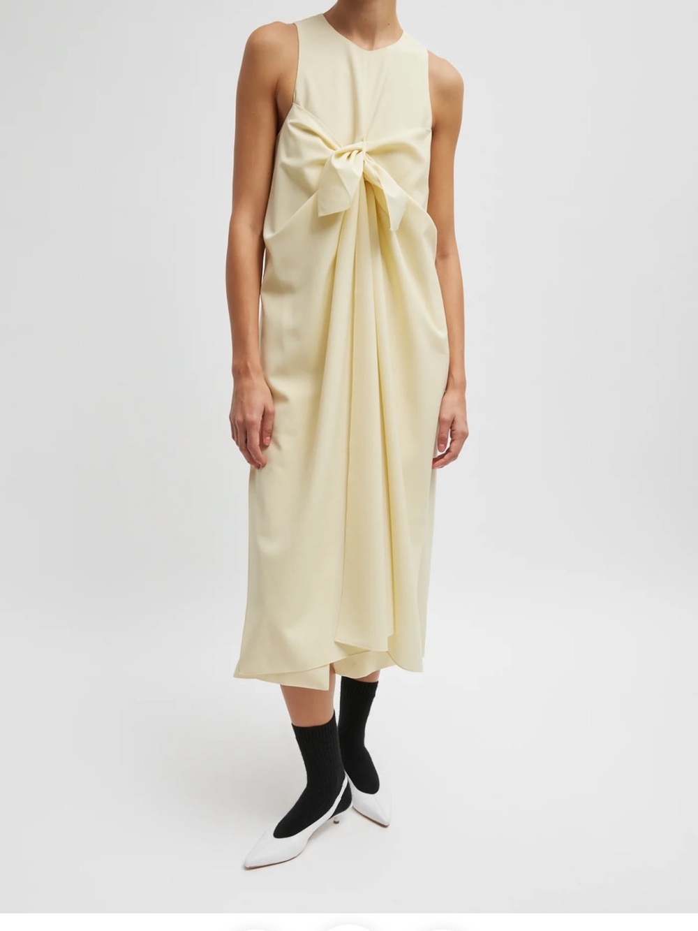 Tibi Light Yellow Tie-Front Sleeveless Midi Dress